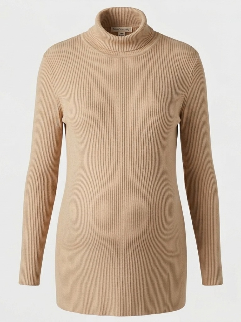 Mimi Maternity Neutral Tan Ribbed Turtleneck Sweater Soft Minimalist Size L